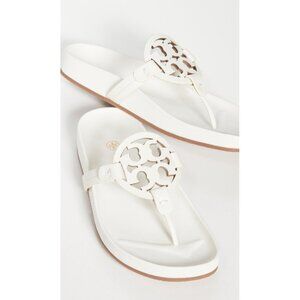 Tory Burch White Leather Logo Thong Sandals Slides Flip Flops Women US 9